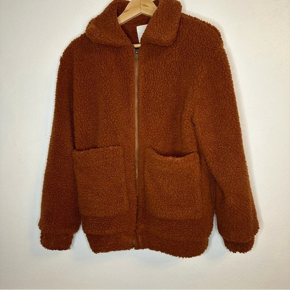 Elodie Faux Sherpa Shearling Teddy Coat Oversized Rust Size XS - Picture 1 of 10